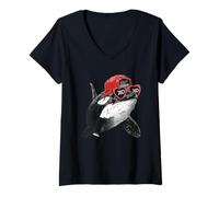Mujer Orca Divertida con Gafas de Sol Arte Marino Camiseta Cuello V
