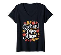 Mujer Orchard Days Ahead Otoño Recolección de Manzanas Camiseta Cuello V