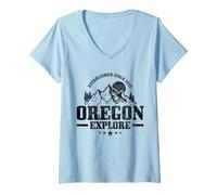 Mujer Oregon EST. 1859 Explore Montañas Vintage Senderismo Oregon Camiseta Cuello V