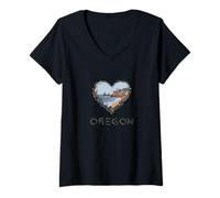 Mujer Oregon Floral Heart - Recuerdo para amantes de la costa oeste Camiseta Cuello V