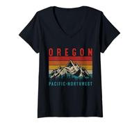 Mujer Oregon Vintage Mountains Senderismo Pacific Northwest PNW Camiseta Cuello V