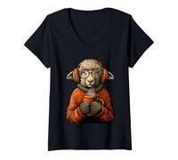 Mujer Orejeras con Gafas de Sol con diseño de ovejas y Animales, café Divertido Camiseta Cuello V