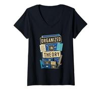 Mujer Organized In Theory Humor Oficina Camiseta Cuello V