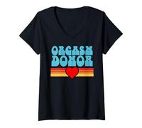 Mujer Orgasmo Donante Divertido Sucio Chiste Tonto Retro Sexual Camiseta Cuello V