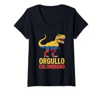 Mujer Orgullho Colombiano T-rex Colombian Pride dinosaurio Camiseta Cuello V