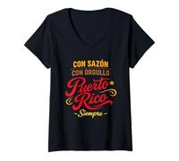 Mujer Orgullo Boricua Raíces Puertorriqueñas Patrimonio Isla Coquí Taíno Camiseta Cuello V