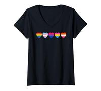 Mujer Orgullo Corazones Arco Iris Trans Bi Pan Lesbiana LGBTQ Amor Camiseta Cuello V