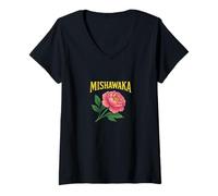 Mujer Orgullo de jardín retro con flores de peonía de Mishawaka Indiana Camiseta Cuello V