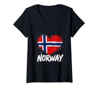 Mujer Orgullo de Noruega Patrimonio Noruego Raíces escandinavas Viajes Camiseta Cuello V