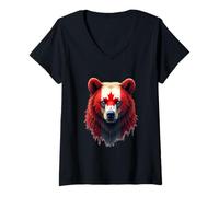 Mujer Orgullo del Oso Canadiense - Arte de la Vida Silvestre de la Camiseta Cuello V