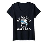 Mujer Orgullo Gallego Bandera Galicia Bandera Diadema de moño desordenado Camiseta Cuello V