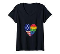 Mujer Orgullo gay estadounidense LGBTQ: corazón por el amor de gays y lesbianas LGBT Camiseta Cuello V