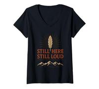 Mujer Orgullo Indígena Voz Nativa Land Back Fuerza Cultural Camiseta Cuello V