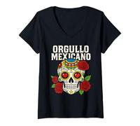 Mujer Orgullo Mexicano Latino Pride Viva México Día de los Muertos Camiseta Cuello V