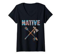 Mujer Orgullo Nativo Flecha Cruzada y símbolo indígena Tomahawk Camiseta Cuello V