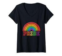 Mujer Orgullo Rainbow Heart Gay LGBTQ Orgulloso Aliado Queer LGBT Camiseta Cuello V