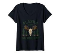 Mujer Orgullo Salvaje de Alaska Last Frontier Alce Bear Paw Camiseta Cuello V