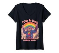 Mujer Orgullo tan fuerte que incluso Bigfoot salió divertido LGBTQ+Rainbow Des Camiseta Cuello V