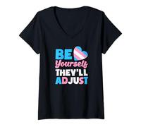 Mujer Orgullo Trans Sé tú Mismo para los partidarios de la Identidad LGBTQ+ Camiseta Cuello V