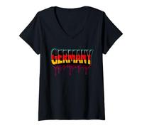 Mujer Orgullosa Bandera Alemana de Alemania, Letras patrióticas Drip Germany Camiseta Cuello V
