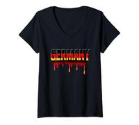 Mujer Orgullosa Bandera Alemana de Alemania, Letras patrióticas Drip Germany Camiseta Cuello V