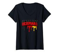 Mujer Orgullosa Bandera Alemana de Alemania, Letras patrióticas Drip Germany Camiseta Cuello V