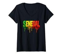 Mujer Orgullosa Bandera senegalesa con Letras patrióticas «Senegal Feel Drip» Camiseta Cuello V