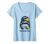 Mujer Orgullosa Bosnian Girl Bosnia Herzegovina Bandera Mi Partido Día del Juego Camiseta Cuello V