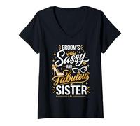 Mujer Orgullosa de ser la única y atrevida Hermana Fabulosa del Novio Camiseta Cuello V