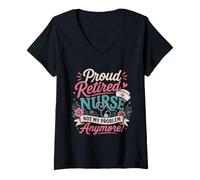 Mujer Orgullosa Enfermera jubilada ya no es mi Problema Jubilación Divertida Camiseta Cuello V