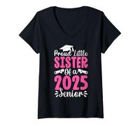 Mujer Orgullosa Hermana pequeña de un Senior 2025 Camiseta Cuello V