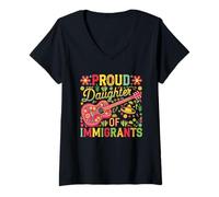 Mujer Orgullosa Hija De Inmigrantes Pro Inmigración Mexicana Camiseta Cuello V
