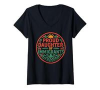 Mujer Orgullosa Hija De Inmigrantes Raíces Cultura Orgullo No Migra Camiseta Cuello V