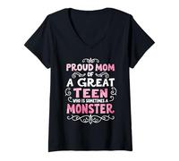Mujer Orgullosa madre de un gran adolescente que a veces es una mamá monstruosa Camiseta Cuello V