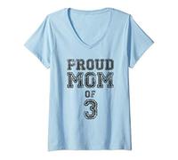 Mujer Orgullosa mamá de tres hijos Madre de 3 niños Niñas Mamá 3 Camiseta Cuello V