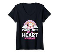 Mujer Orgullosa tía de un Guerrero del corazón CHD Conciencia Sobrina Sobrino Camiseta Cuello V
