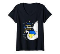 Mujer Orgullosa Tía Down Síndrome Día de Concientización Elefante T21 Mujeres Camiseta Cuello V
