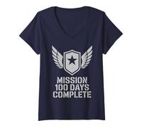 Mujer Orgulloso 100 DÍAS Complete School MISIÓN REALIZADA Militar Camiseta Cuello V