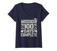 Mujer Orgulloso 100 DÍAS Complete School MISIÓN REALIZADA Militar Camiseta Cuello V