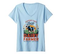 Mujer Orgulloso agricultor lechero vintage - Soporte retro granja lechera local Camiseta Cuello V