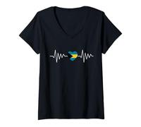 Mujer Orgulloso Bahamas Heartbeat Nassau Bahamian Flag Family Vacation Camiseta Cuello V