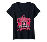 Mujer Orgulloso Bombero mamá crié a mi Bombero héroe Camiseta Cuello V