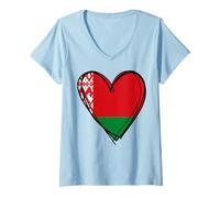 Mujer Orgulloso corazón de Bandera bielorrusa para niño, niña, tía, papá, mamá, Bielorrusia Camiseta Cuello V