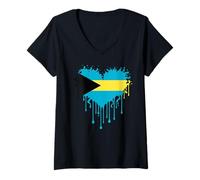 Mujer Orgulloso corazón de Las Bahamas Nassau Bahamian Flag Family Vacation Camiseta Cuello V