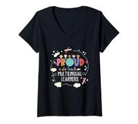 Mujer Orgulloso de enseñar a un Aprendiz multilingüe ESL Profesor de inglés Camiseta Cuello V