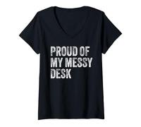 Mujer Orgulloso de mi Escritorio desordenado Divertido estación de Trabajo Humor Camiseta Cuello V