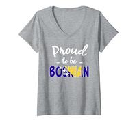 Mujer Orgulloso de ser Bosnia Bosnia y Herzegovina Orgullo Camiseta Cuello V, Gris Jaspeado, XXL