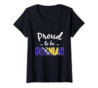 Mujer Orgulloso de ser Bosnia Bosnia y Herzegovina Orgullo Camiseta Cuello V, Negro, XXL