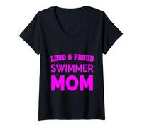 Mujer Orgulloso Freestyle Swim Mom Sport Design Regalo rosa Camiseta Cuello V