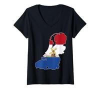 Mujer Orgulloso Holandés Mamá Papá Países Bajos Mapa Bandera Molino De Viento Y Tul Camiseta Cuello V